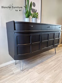 Image 3 of Mid Century Luxury Sideboard Nathan | Curved Teak Sideboard Black | Gold Hairpin Legs
