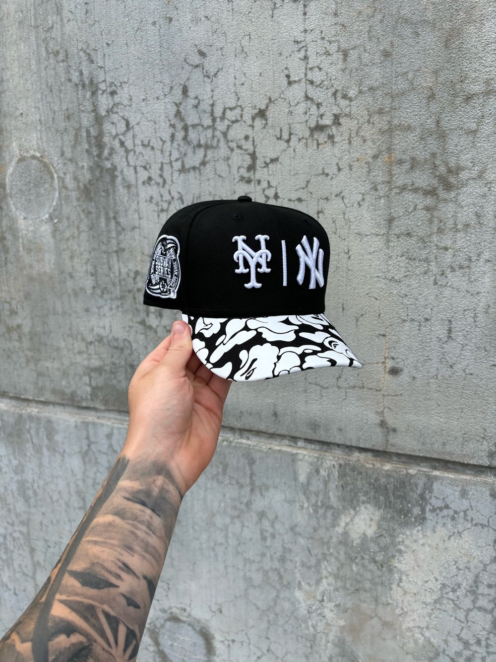 Image of BLACK WHITE METS x YANKEES CUSTOM FITTED CAPS