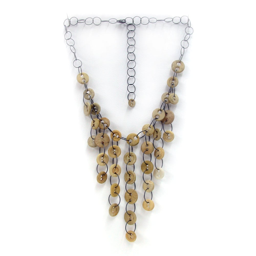 Image of bone button fringe necklace