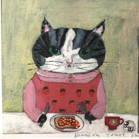 Image 3 of Small square art print-beans on toast 