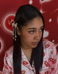 Image 3 of Silver Red Roses Butterfly Claw Clip 