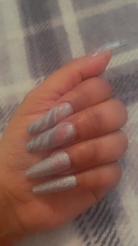 Image 4 of Nails - Long (Silver Glitter)