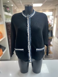 Image 3 of  DENIM TRIM RIB BUTTON CARDI