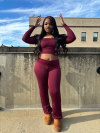 Image 3 of Sleeping In Late Lounge Set (Burgundy)
