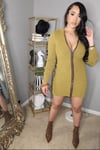 Moss Ribbed long sleeve knit up dress 