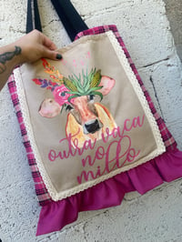 Image 2 of Bolsa feita a man. OUTRA VACA NO MILLO. Cadros rosas. Modelo exclusivo!