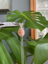 Image 3 of Silver Coral Jade Oval Crystal  Necklace