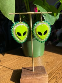 Image 2 of Neon Green Alien Earrings 