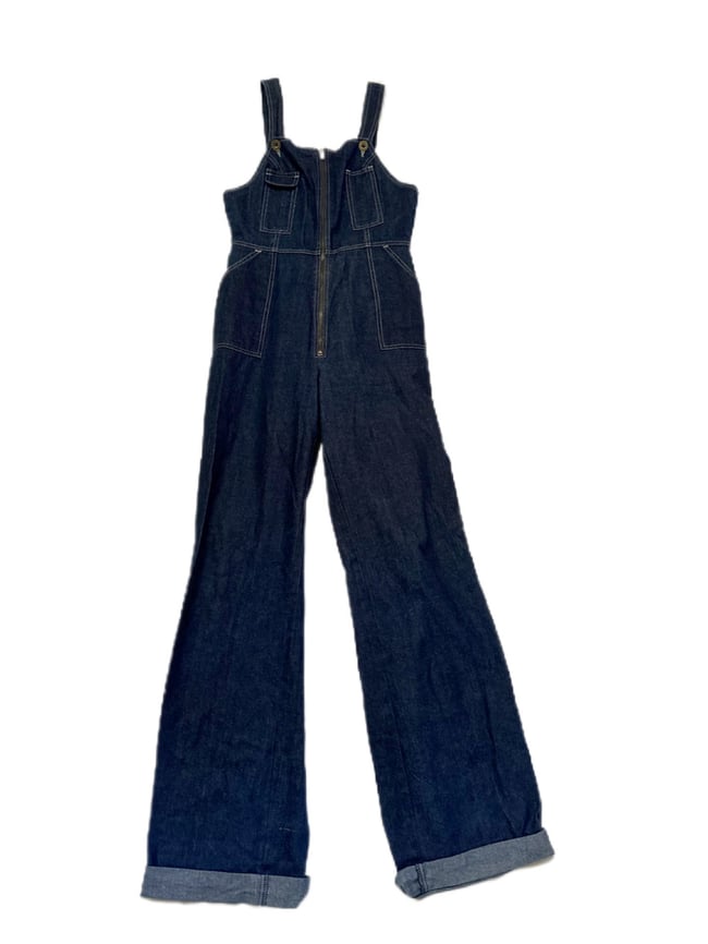 early 70s dark denim zip up overalls 