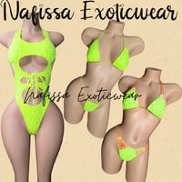 Image 1 of Neon Yellow Backless Bodysuit and Thong Sets