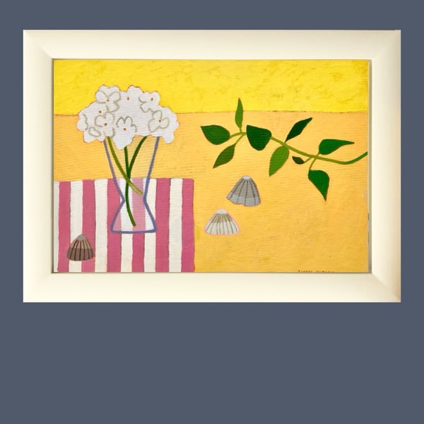Image of White Blooms, Garden Mint and Found Shells