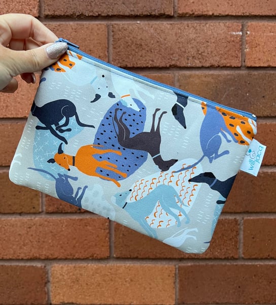 Image of Flat Zipper Pouch - Sighthounds playing 