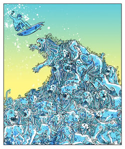 Image of Blue Lion Wave Art Print