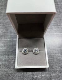 Image 3 of Strew Back Iced Out 925 Sterling Silver VVS Moissanite Halo Stud Earrings