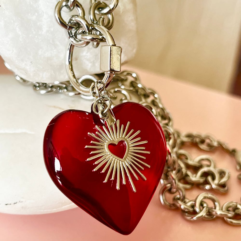 Image of Chunky Glass Heart and Heartburst Chain in Red
