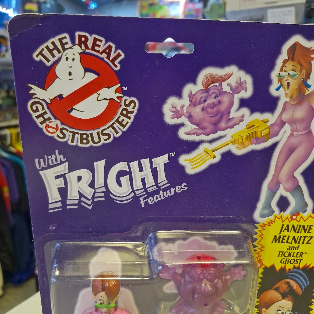 Image of Kenner The Real Ghostbusters Fright Features Janine Melnitz & Tickler Ghost Figure (Carded)