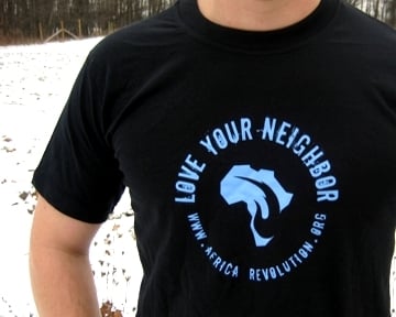 Africa Revolution Store — Love Your Neighbor T-Shirt- Blue Ink on Black