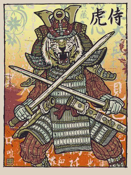 Image of Samurai Tiger Warrior Crossed Swords Print