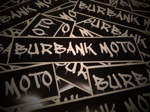 Image of NEW! Burbank Moto "Tag" Decal. WHITE on BLACK. (2) Free Shipping!