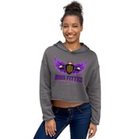 Image 1 of BOSSFITTED Purple and Gold Logo Crop Hoodie