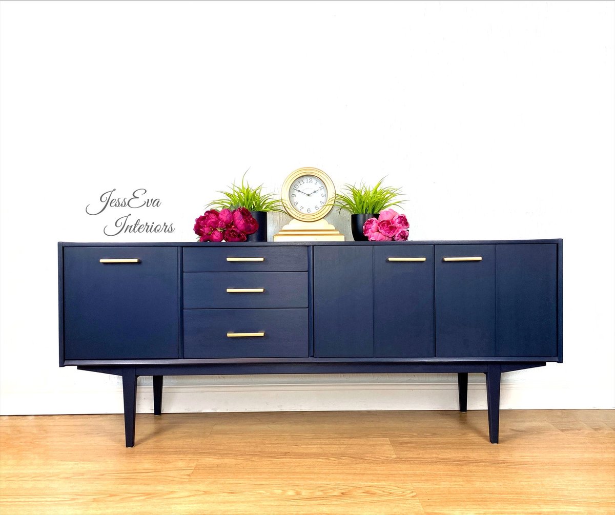 Vintage Mid Century Modern Retro Large NATHAN SIDEBOARD / DRINKS CABINET / TV STAND in navy blue 