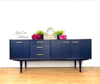 Image 1 of Vintage Mid Century Modern Retro Large NATHAN SIDEBOARD / DRINKS CABINET / TV STAND in navy blue 