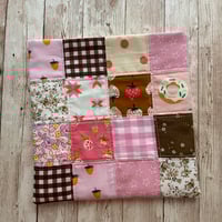 Image 1 of "Pink & Brown” Shorter/Wider Patchwork Quilted Book Sleeve
