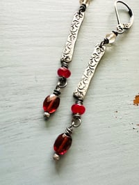 Image 7 of garnet and ruby sterling silver bar earrings