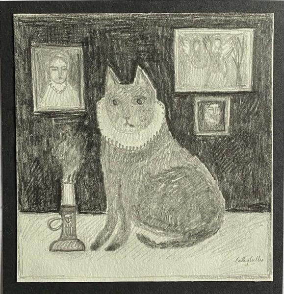 Image of Cat and the candlestick - original drawing 