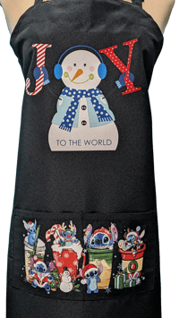 Image 2 of Joy Snowman and Stitch Christmas Apron (black)