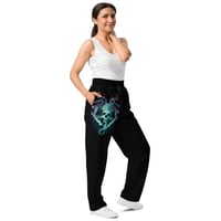 Image 1 of Black and Teal Ornate Skull Unisex Wide-leg joggers