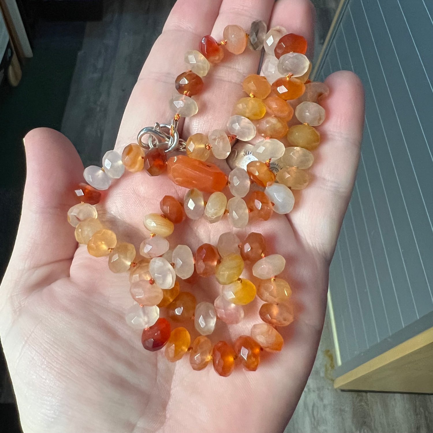 Image of Hand-tied Carnelian Beaded Necklace 