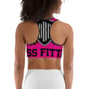 BOSSFITTED Neon Pink and Colorful Logo AOP Sports bra
