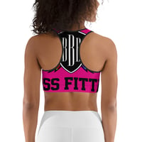 Image 4 of BOSSFITTED Neon Pink and Colorful Logo AOP Sports bra