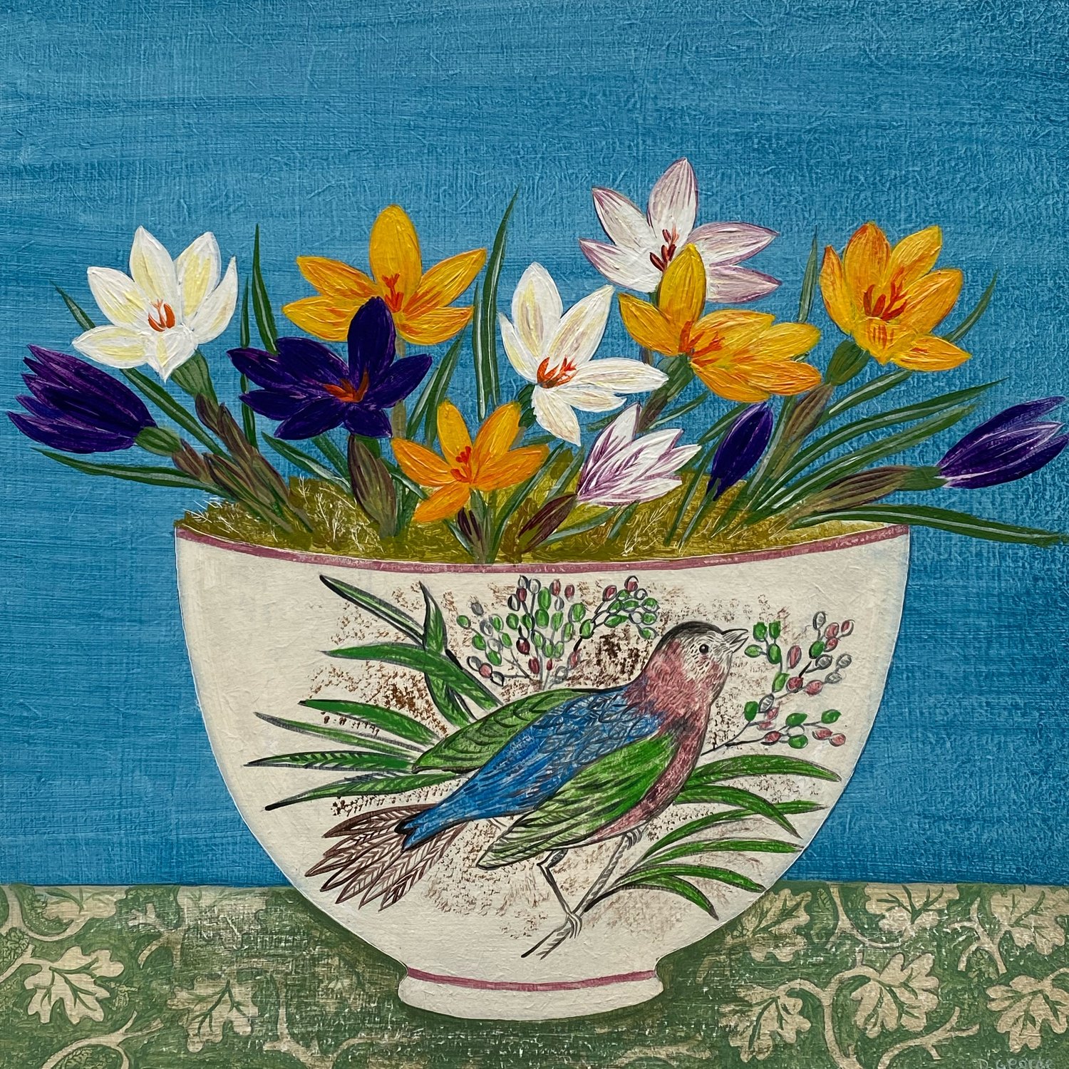 Image of Transferware bird bowl and Crocus