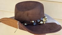 Image 2 of Brown Patchwork Cowboy Hat Gold Circle Band 