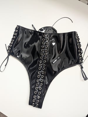 Image of SAMPLE - Infinity Lace Up Hotpants in black PVC II (Size M)