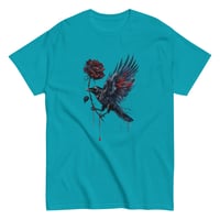Image 7 of Unisex classic tee, Gothic Raven With Bleeding Red Rose Mystical Tee