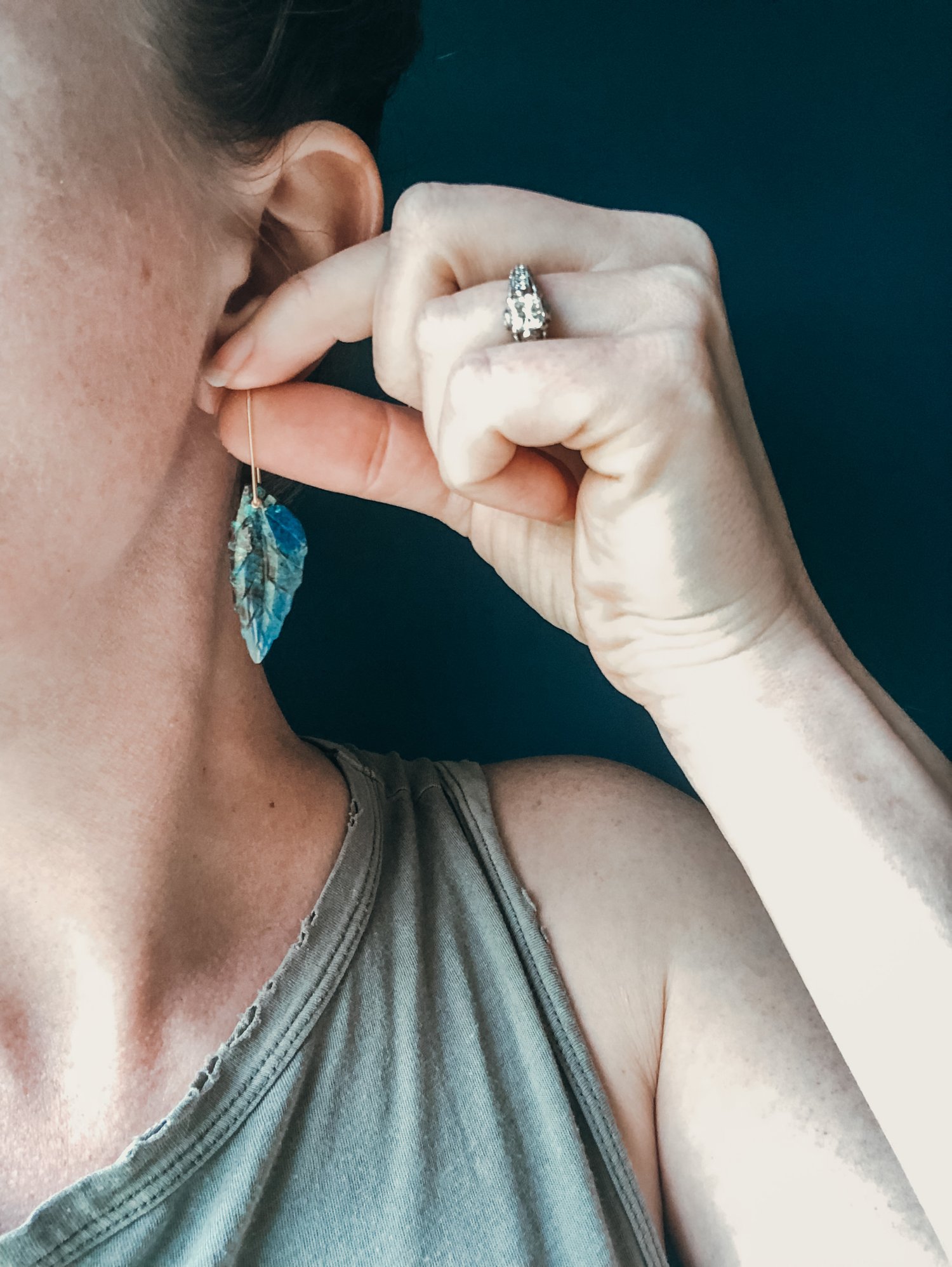 Image of One of a Kind Carved Chrysocolla Leaf Dangles