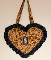 Image 4 of Leopard Print Heart Ruffle Bag – “Menace to Society” Patch