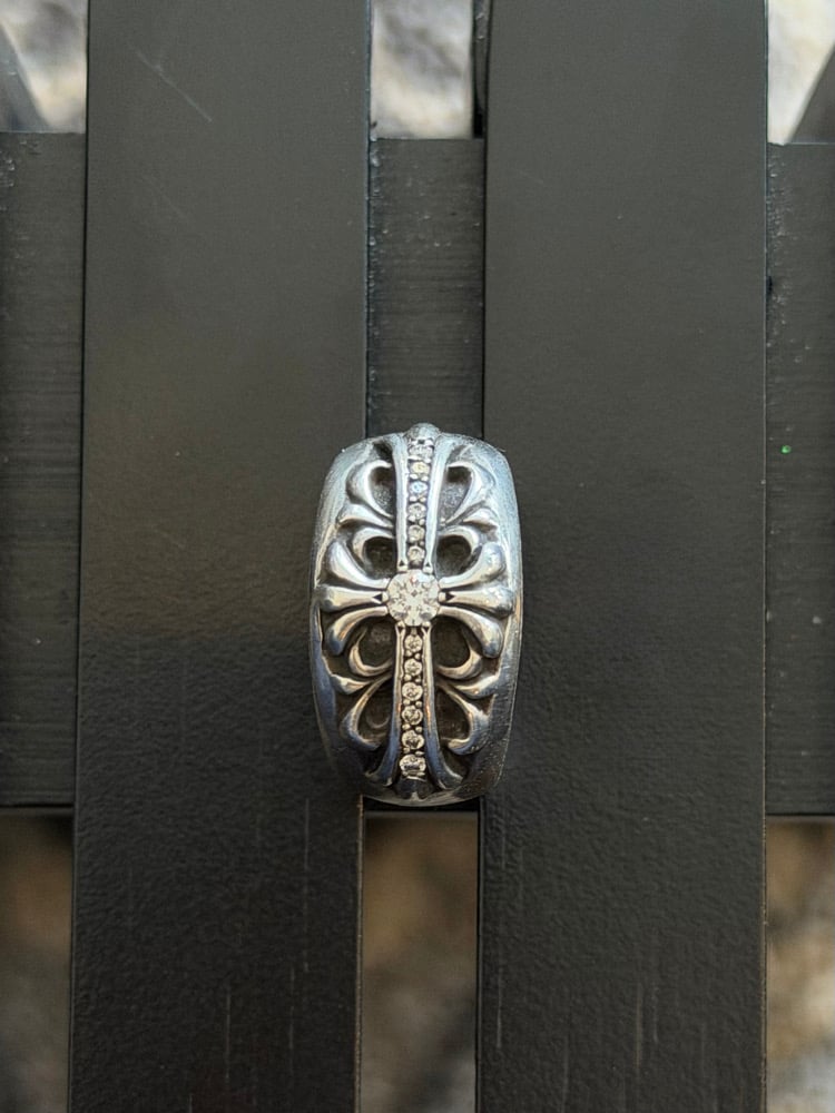 Image of Chrome Hearts Diamond Floral Cross Ring 