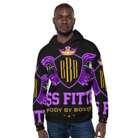 Image 4 of BOSSFITTED Black Purple and Gold AOP Unisex Hoodie