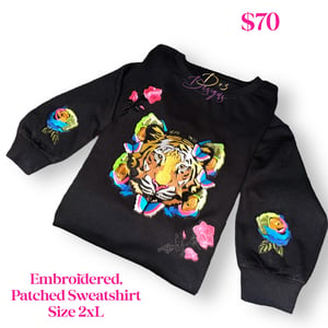 Image of Tiger and Roses Embroidered Patched Sweatshirt 