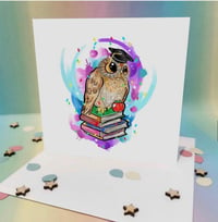 Wise book owl greetings card