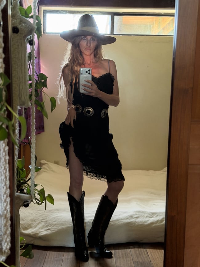 vintage knee high black leather and snakeskin cowboy boots