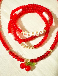 Image 3 of Cherry charm Christmas necklace with 14 k Gold Beads