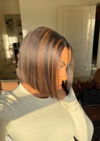 Image 2 of 10 inch BLUNT CUT YAKI HD LACE FRONT WIG with AUBURN HIGHLIGHTS