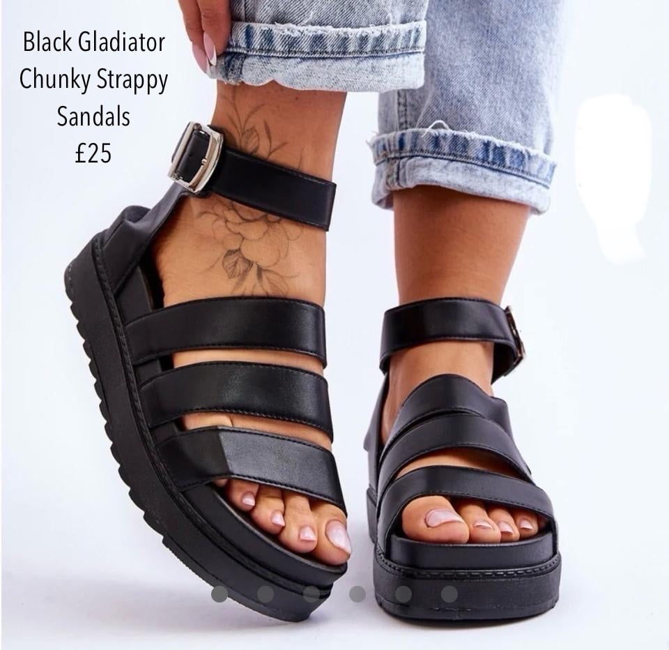 Image of Black Gladiator Chunky Strappy Sandals