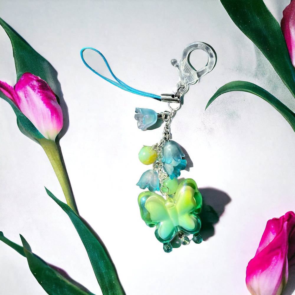 Image of Butterfly & flowers keychain/ phone strap