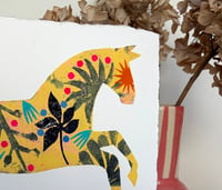 Image 4 of Kiki,a yellow and pink monoprinted horse with collage